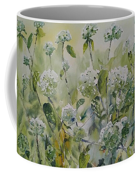 Rustic Garden Coffee Mug featuring the painting Hydrangeas by Sheila Romard