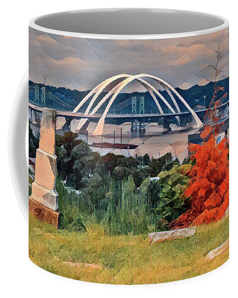 I-74 Coffee Mug featuring the photograph I-74 Bridge from Cemetery by Farol Tomson