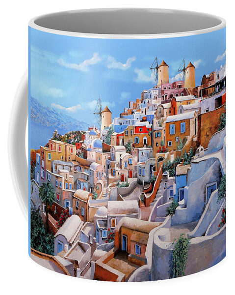 Greece Coffee Mug featuring the painting I colori di santorini  by Guido Borelli