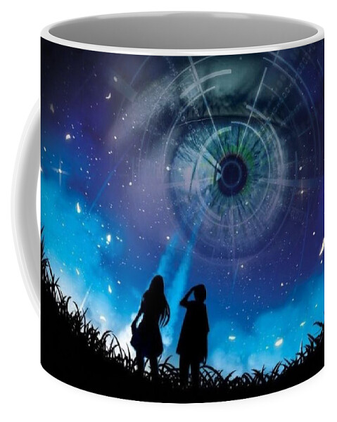 Surreal Coffee Mug featuring the mixed media I Have My Eye On You by Teresa Trotter