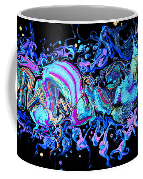 Freeform Shapes Floating Compelling Dramatic Colorful Seductive Organic Dynamic Fun Coffee Mug featuring the painting I hear Laughter On The Wind 7205 by Priscilla Batzell Expressionist Art Studio Gallery
