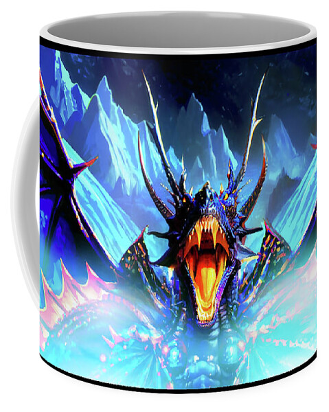Monster Coffee Mug featuring the mixed media Ice dragon ROARS by Shawn Dall