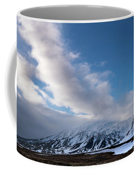 Iceland Coffee Mug featuring the photograph Icelandic landscape with mountains covered in snow at snaefellsnes peninsula in Iceland by Michalakis Ppalis
