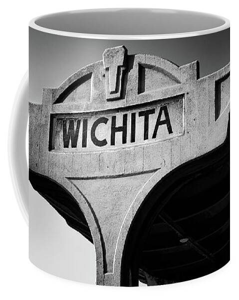 Wichita Kansas Coffee Mug featuring the photograph Iconic Wichita Kansas Union Station Architectural Panorama in Black and White by Gregory Ballos