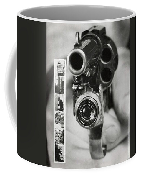 Gun Camera Black White Kill Black White Antique Camera Bullets War Film Pistol Coffee Mug featuring the photograph If Looks Could Kill by Kasey Jones