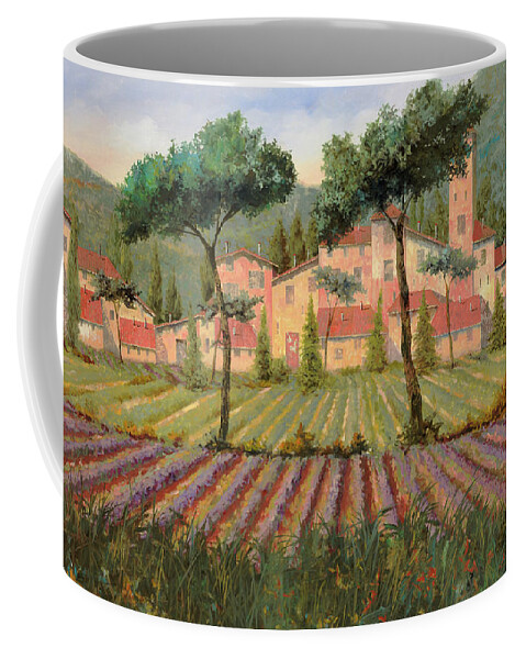 Lavender Coffee Mug featuring the painting Il Villaggio Tra I Campi Di Lavanda by Guido Borelli