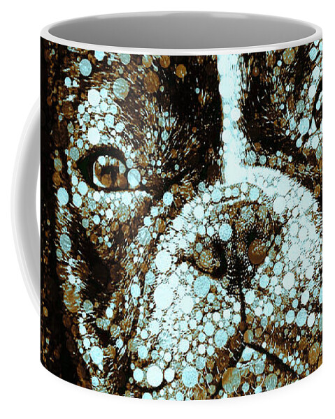 Frenchie Coffee Mug featuring the mixed media I'm Innocent I Tell Ya by Susan Maxwell Schmidt