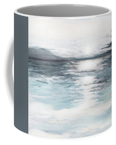 Impressionist Impressionistic Ocean Sunrise Soft Teal Indigo Blue White Reflection Coffee Mug featuring the painting Impression by Pamela Schwartz