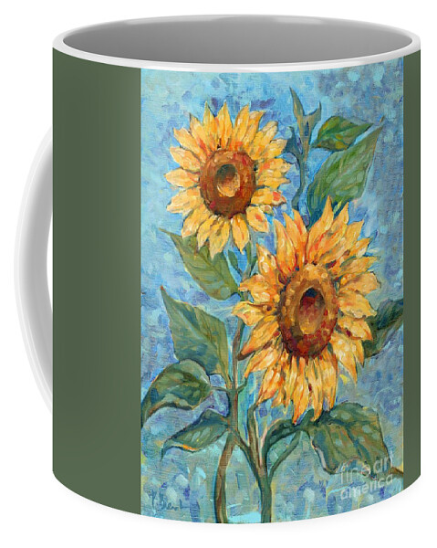 Oil Coffee Mug featuring the painting Impressions of Sunflowers I - Bright by Paul Brent