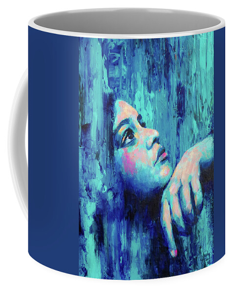Bold Portrait Painting Coffee Mug featuring the painting In and Out of Blues by Luzdy Rivera