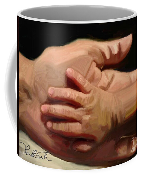 Hand In Hand Coffee Mug featuring the digital art In Grandmas Hand by D Powell-Smith