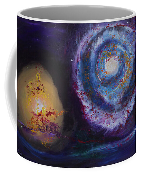 Galaxy Coffee Mug featuring the painting In the Beginning by Evelyn Snyder