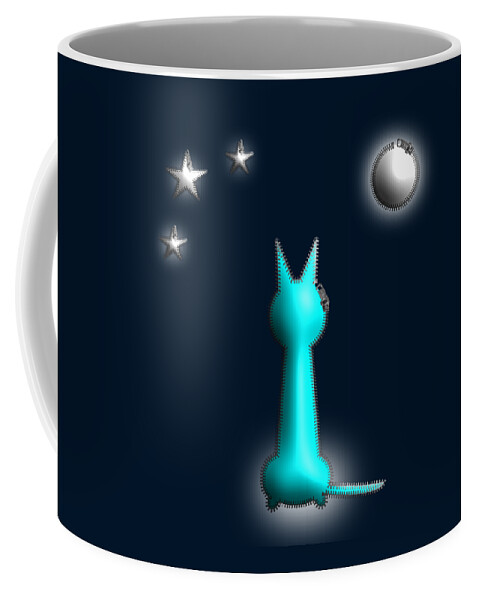 Cat Coffee Mug featuring the digital art Cat In the Moonlight Zip Design by Barefoot Bodeez Art
