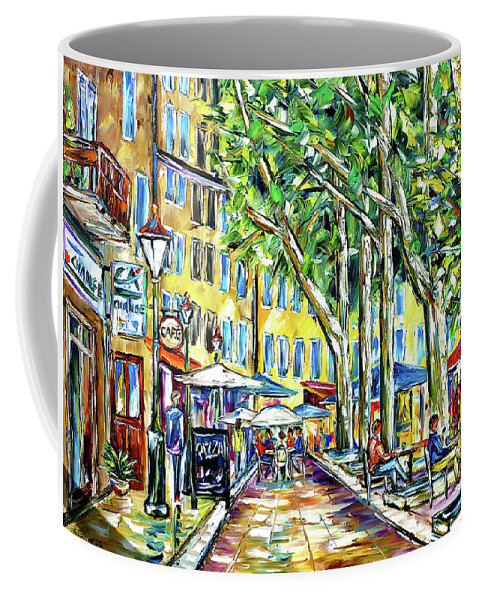Cotignac Provence Coffee Mug featuring the painting In The Streets Of Provence by Mirek Kuzniar