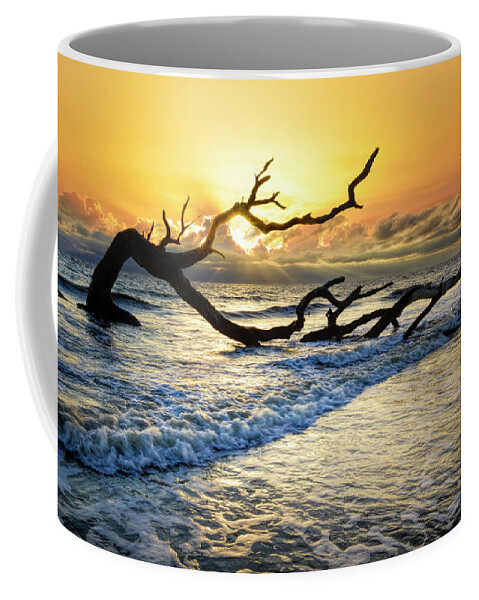 Clouds Coffee Mug featuring the photograph Incoming Waves at Driftwood Beach Jekyll Island by Debra and Dave Vanderlaan