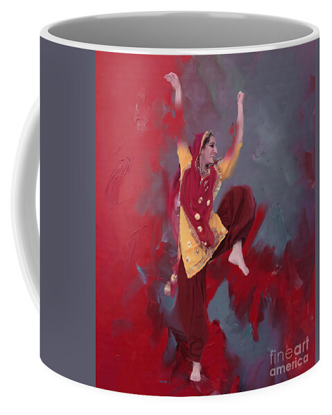 #bhangra Coffee Mug featuring the painting Indian Bhangra dance 03 by Gull G