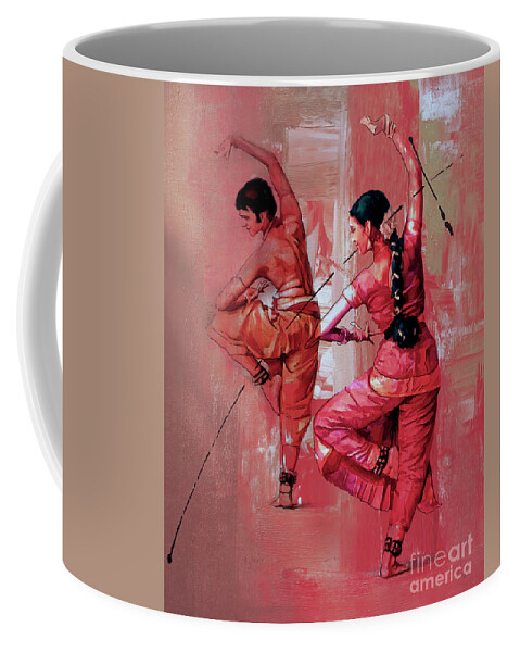 Indian Kathak Dance Coffee Mug featuring the painting Indian Kathak Dance Couple 02 by Gull G