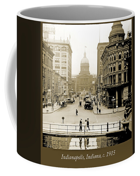 Indianapolis Coffee Mug featuring the photograph Indianapolis, Indiana, Downtown Area, c. 1915, Vintage Photograp by A Macarthur Gurmankin