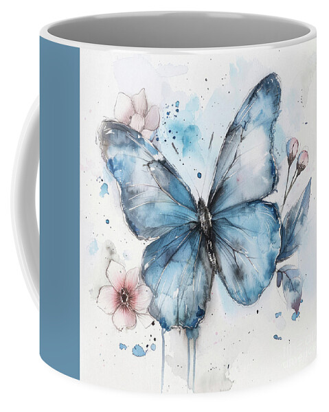 Butterfly Coffee Mug featuring the painting Indigo Blue Butterfly by Tina LeCour