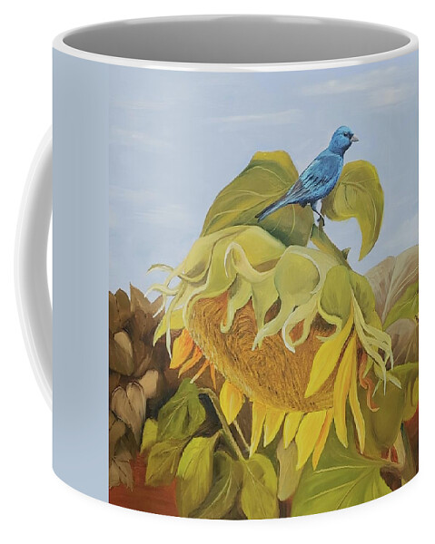 Indigo Bunting Coffee Mug featuring the painting Indigo Perch by Connie Rish
