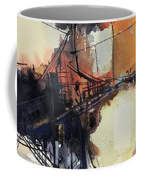 Watercolor Coffee Mug featuring the painting Industrial Sunset by Judith Levins