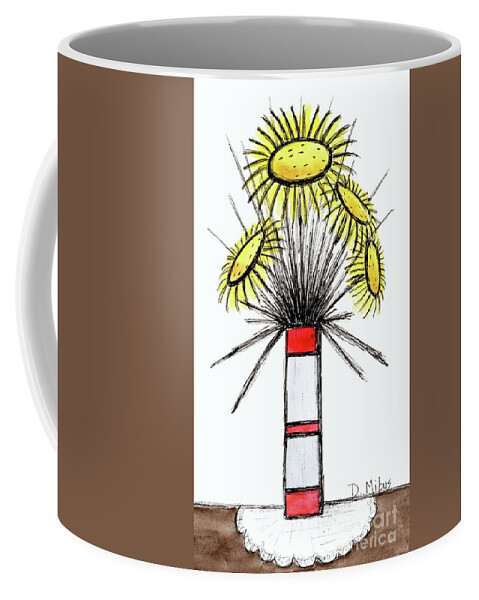 Ink Sketch Of Yellow Flowers Coffee Mug featuring the painting Ink and Watercolor of Yellow Flowers by Donna Mibus