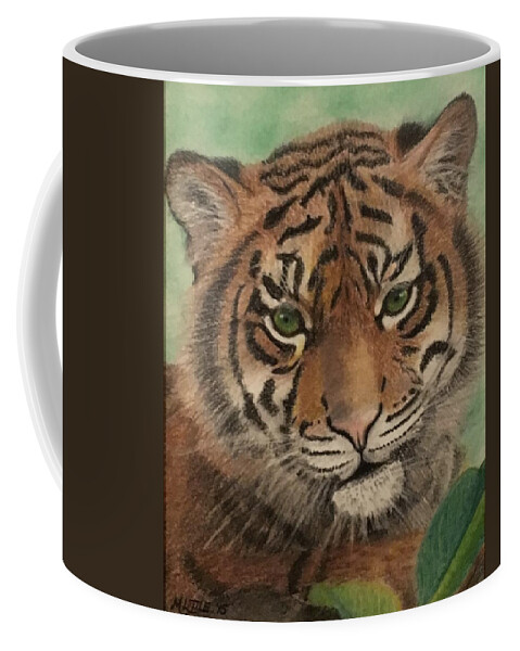 Tiger Coffee Mug featuring the drawing Innocence by Marlene Little
