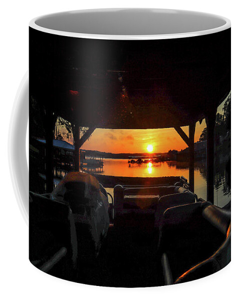 Lake Coffee Mug featuring the photograph Inside Boathouse Sunrise by Ed Williams