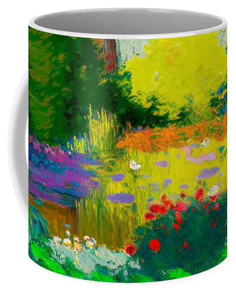 Gardens Coffee Mug featuring the mixed media Inspired by Monet by Binka Kirova