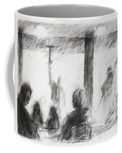 Drawing Coffee Mug featuring the drawing Interior with Window Washers by Lisa Tennant