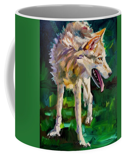 Wolf Art Coffee Mug featuring the painting Into the Light Wolf by Diane Whitehead