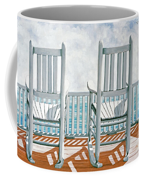Rocking Chairs Coffee Mug featuring the painting INVITATION FOR TWO- prints of oil painting by Mary Grden