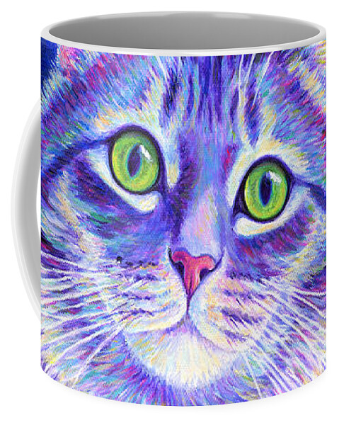 Gray Tabby Coffee Mug featuring the painting Iridescence - Colorful Gray Tabby Cat by Rebecca Wang