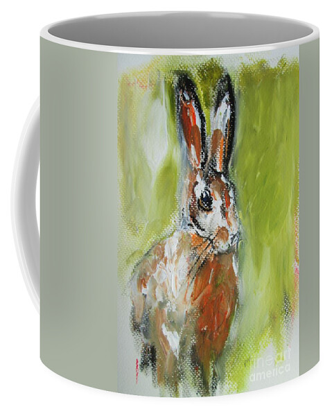 Hare Art Coffee Mug featuring the painting Irish Hare Painting by Mary Cahalan Lee - aka PIXI