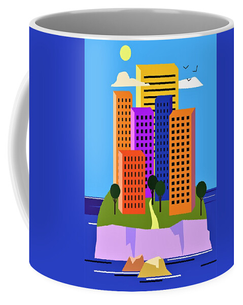 Island Coffee Mug featuring the digital art Island City by Fatline Graphic Art