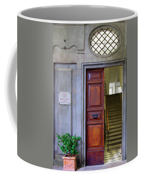Italy Coffee Mug featuring the photograph Open Door - Lucca, Italy by Kenneth Lane Smith