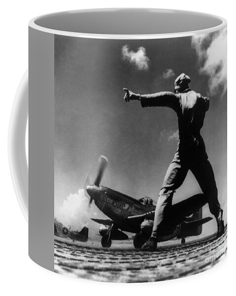 1945 Coffee Mug featuring the photograph IWO JIMA - P-51 Taking Off by Granger