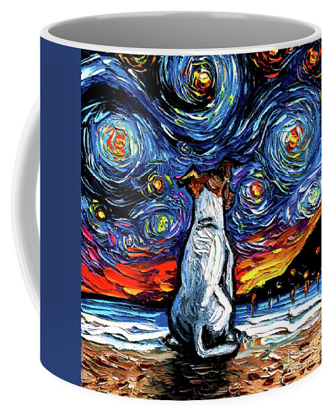 Jack Russel Terrier Coffee Mug featuring the painting Jack Russel Terrier Night 2 by Aja Trier