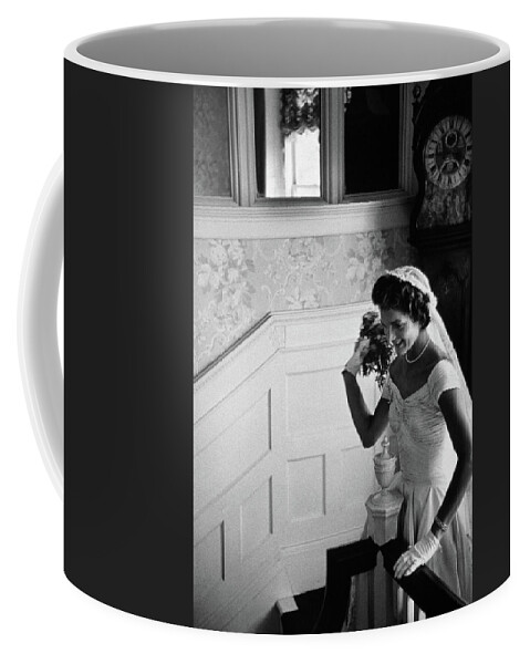 Jackie Kennedy Coffee Mug featuring the photograph Jackie Kennedy Throwing Wedding Bouquet - 1953 by War Is Hell Store