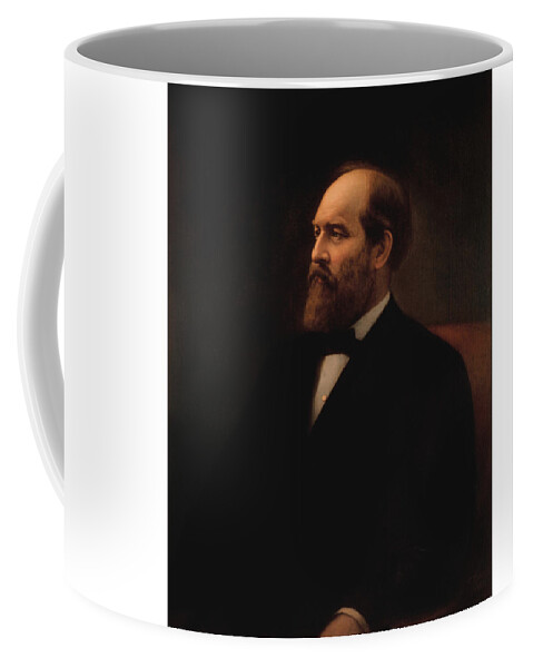 James Garfield Coffee Mug featuring the painting James Garfield Official Presidential Portrait - Calvin Curtis 1881 by War Is Hell Store