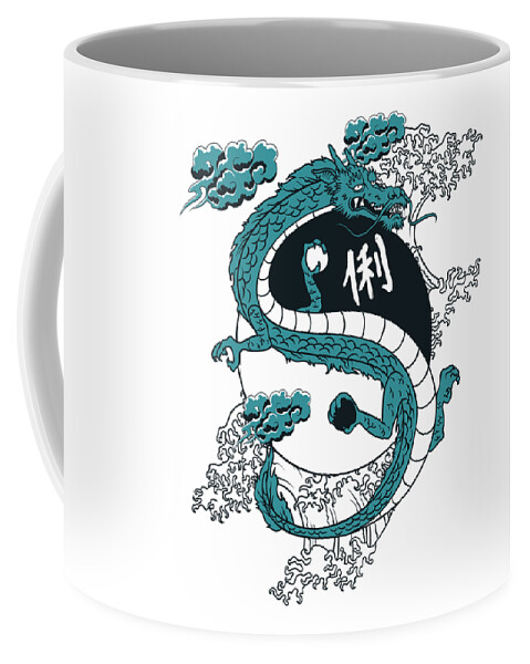 Asian Coffee Mug featuring the digital art Japanese Dragon YinYang Water Waves by Jacob Zelazny