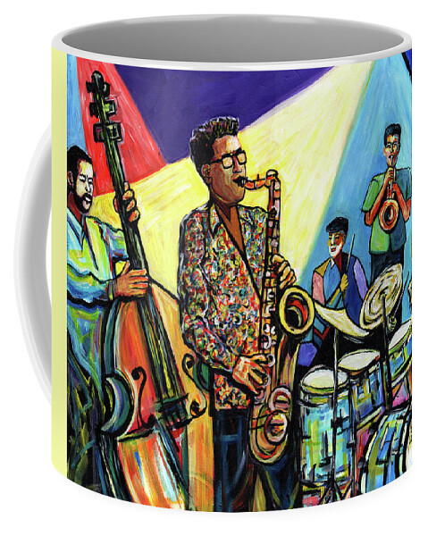 Abstract Art Coffee Mug featuring the painting Jazz at Timucua with Jeff Rupert Quartet by Everett Spruill