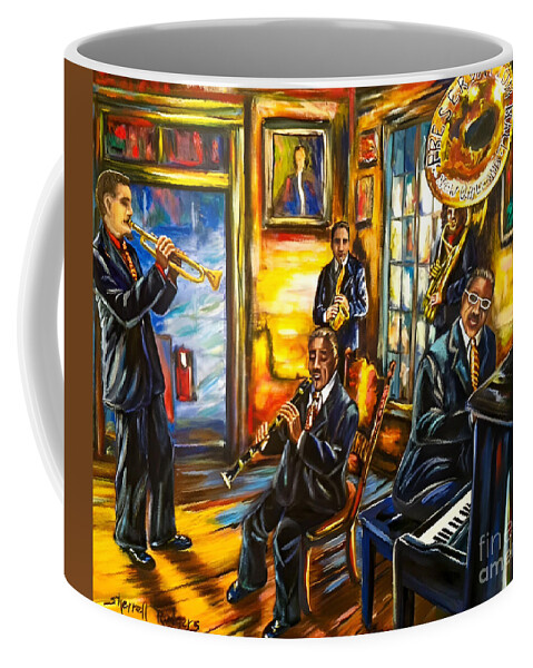 Painting Coffee Mug featuring the painting Jazz Band at Preservation Hall by Sherrell Rodgers