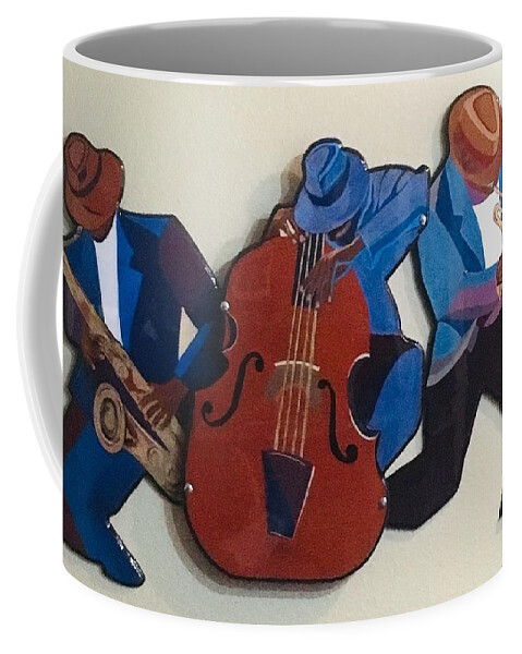 Music Coffee Mug featuring the mixed media Jazz Ensemble III by Bill Manson