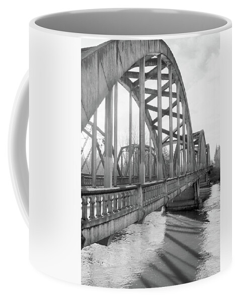 Jefferson Bridge Coffee Mug featuring the pyrography Jefferson Bridge, OR by Mike Bergen