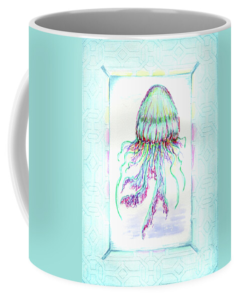 Jellyfish Coffee Mug featuring the painting Jellyfish Key West Teal by Shelly Tschupp