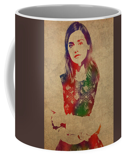 Jenna Coleman Watercolor Portrait on Distressed Canvas Coffee Mug