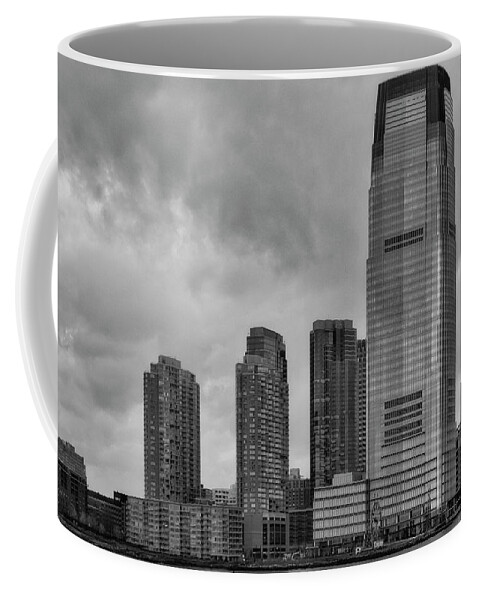 Nj Skyline Coffee Mug featuring the photograph Jersey City Skyline BW by Susan Candelario
