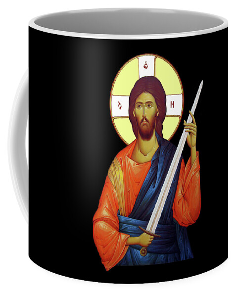 Black Coffee Mug featuring the photograph Jesus White Sword by Munir Alawi