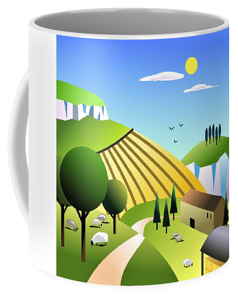 Landscape Coffee Mug featuring the digital art Joe's Farm by Fatline Graphic Art